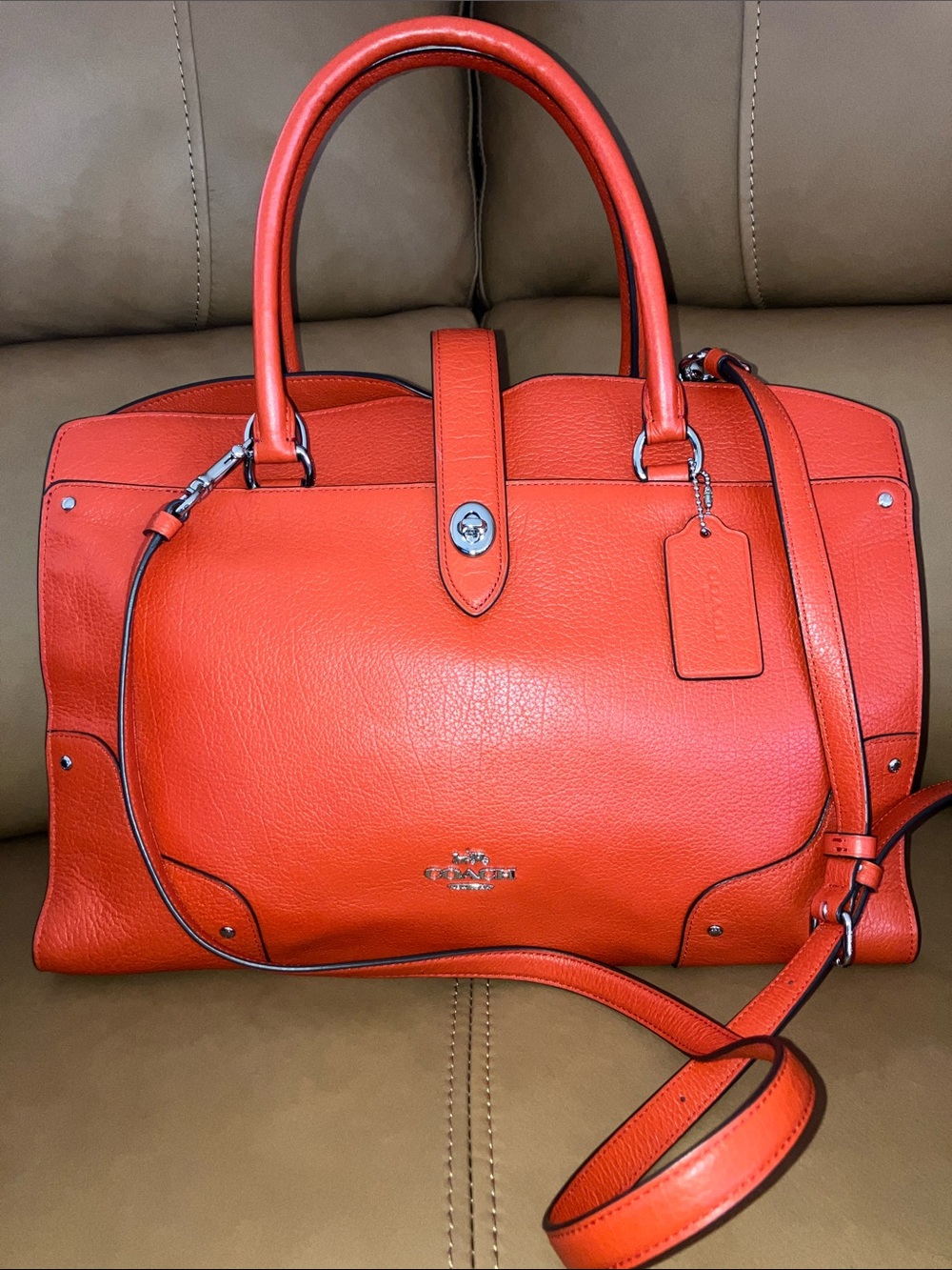 Coach Orange Leather Satchel with Removable Crossbody Strap